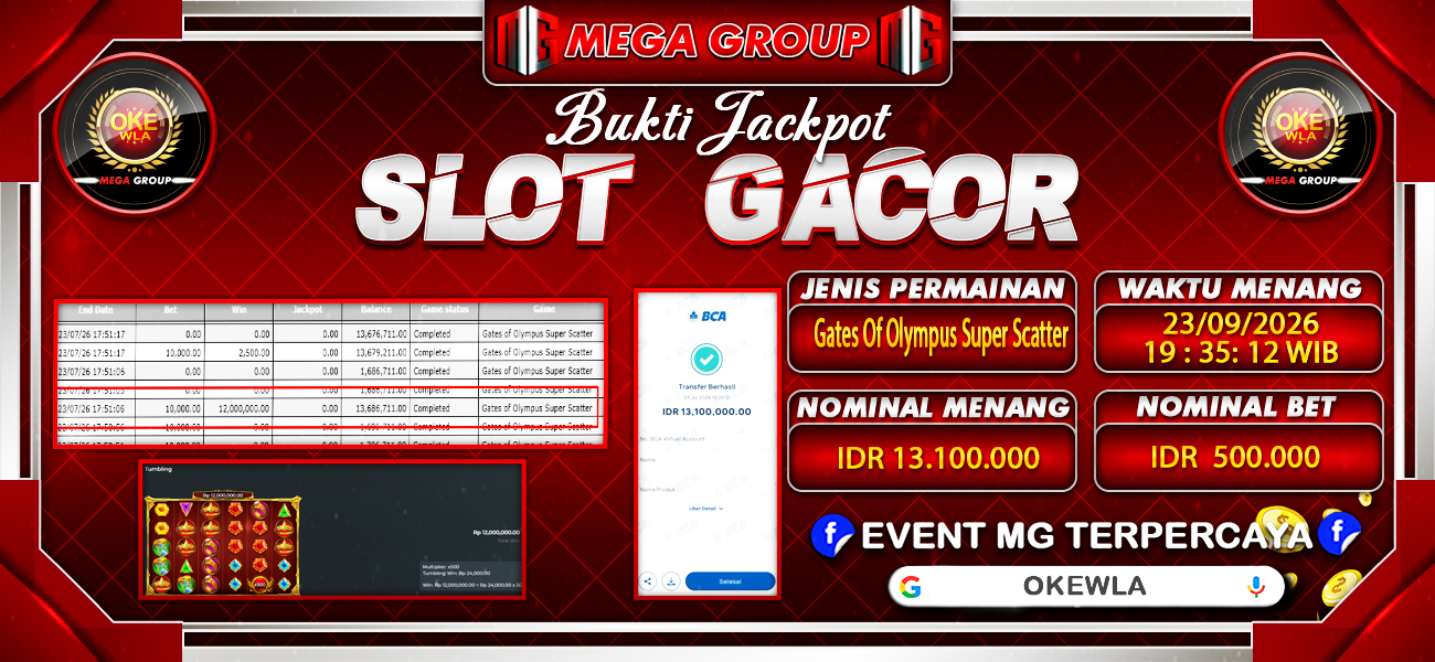 Bukti JP situs Okewla hari Kamis, 23 Juli 2026