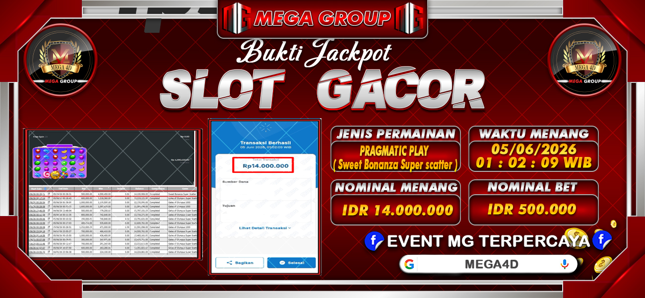 Bukti JP situs Mega4D hari Jumat, 05 Juni 2026