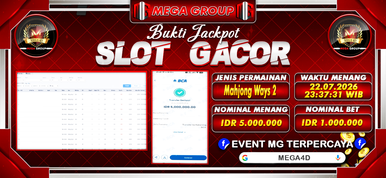 Bukti JP situs Mega4D hari Rabu, 22 Juli 2026
